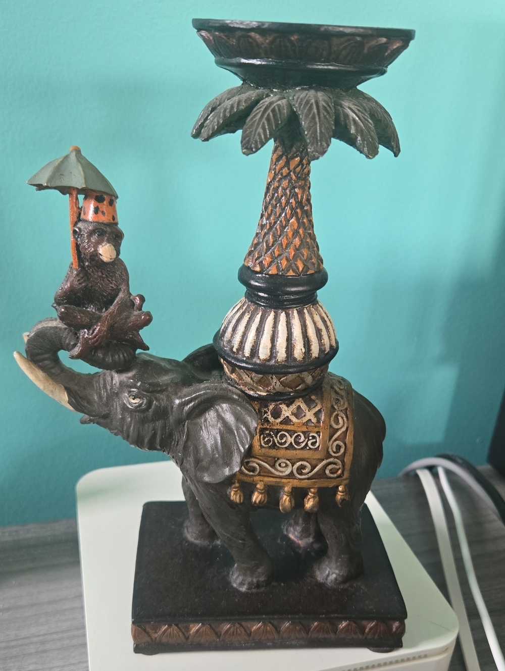 Vintage Elephant Monkey Palm Tree Safari Tropical Tea Lite Votive Candle Holder